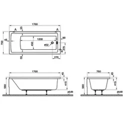 Vitra Baignoire rectangulaire Neon avec pied 170x75cm Blanc