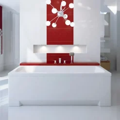 Badland Baignoire rectangulaire 170x70 OPTIMA PREMIUM acrylique blanc +Habillage en polystyrène+Poignées+Repose Tête+Pieds+Vidage à chromé