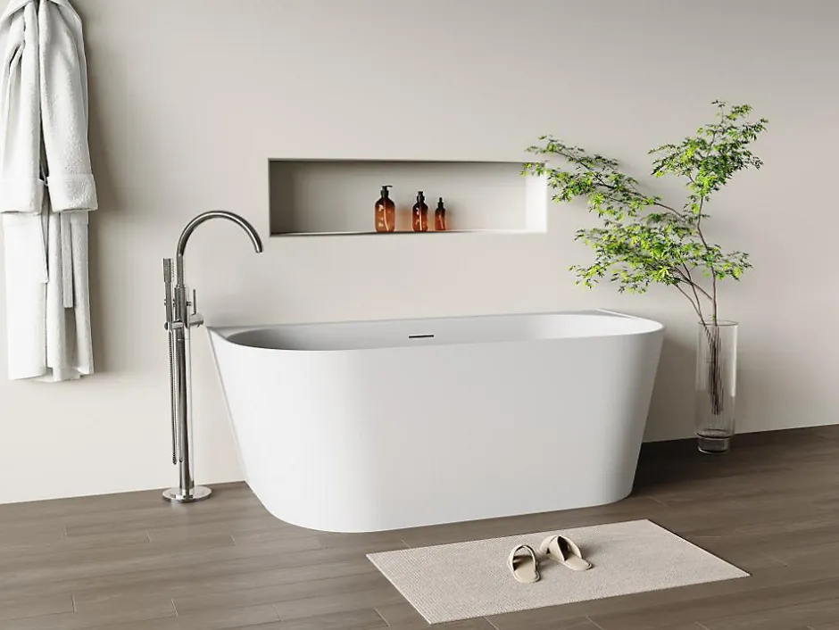 Vente-unique Baignoire semi îlot - 230 L - 160 x 75 x 58 cm - Blanc mat - Acrylique - AMOBIA