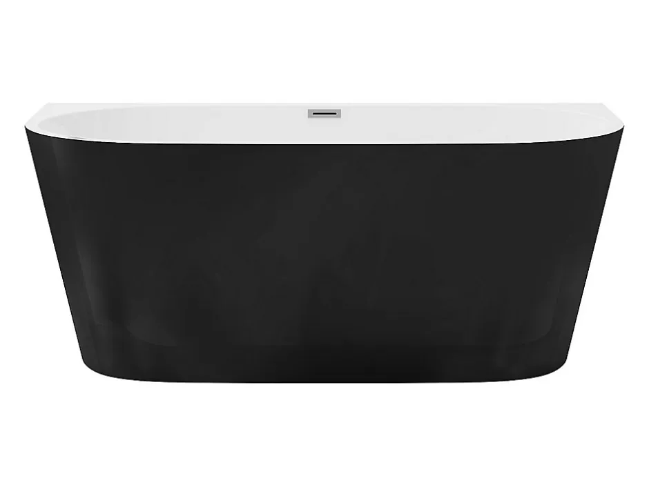 Vente-unique Baignoire semi îlot - 175L - 130 x 71,5 x 58 cm - Noir brillant - Acrylique - DIVINA