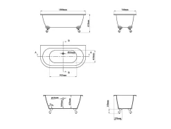 Vente-unique Baignoire semi îlot rétro avec pieds d'aigle - Bleu brillant - 154L - 150 x 74 x 61 cm - SPARUS