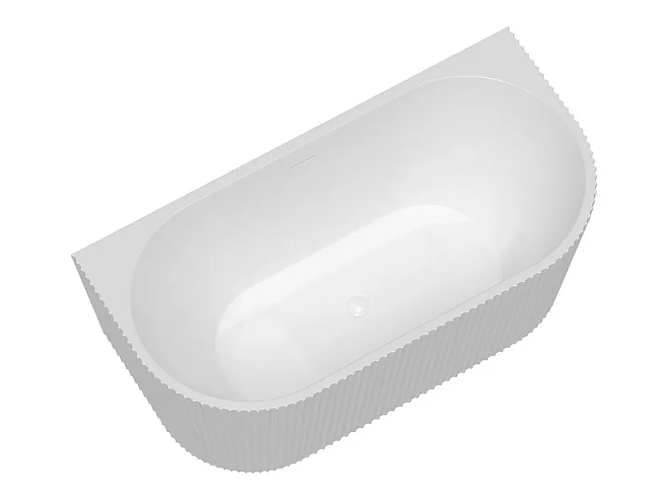 Vente-unique Baignoire semi îlot striée - 206 L - 149 x 75 x 58 cm - Blanc brillant - Acrylique - ZELINA* Baignoire Îlot