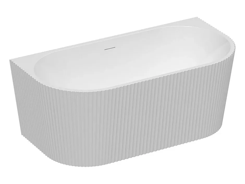 Vente-unique Baignoire semi îlot striée - 206 L - 149 x 75 x 58 cm - Blanc brillant - Acrylique - ZELINA* Baignoire Îlot