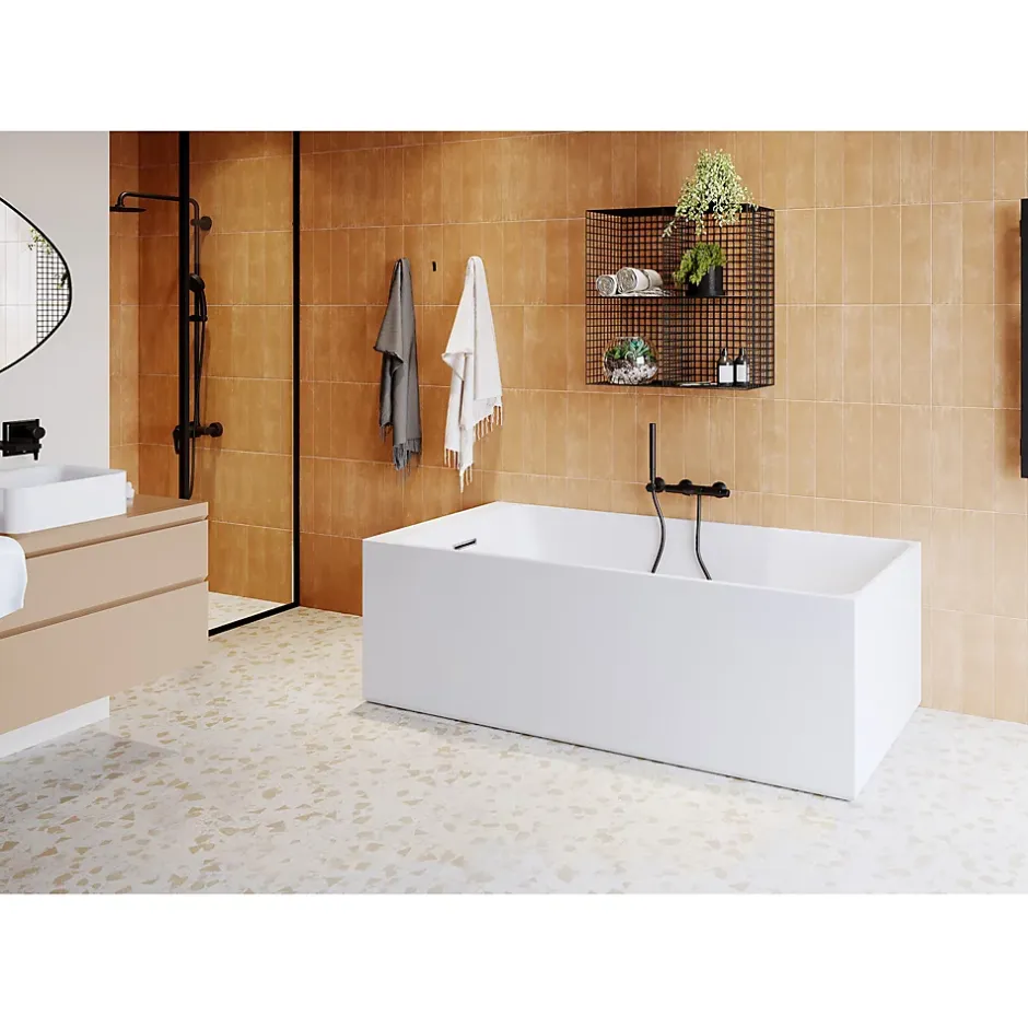 GoodHome Baignoire semi îlot 170x75 cm Bakor blanc* Baignoire Îlot