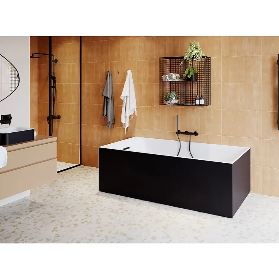 GoodHome Baignoire semi îlot 170x75 cm Bakor noir* Baignoire Îlot