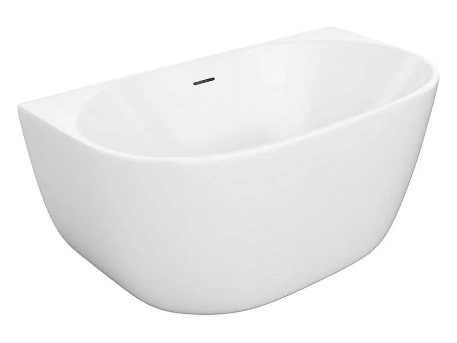 Vente-unique Baignoire semi-îlot blanche - 167 L - Acrylique - 130 x 72 x 58 cm - AMOSARI* Baignoire Îlot
