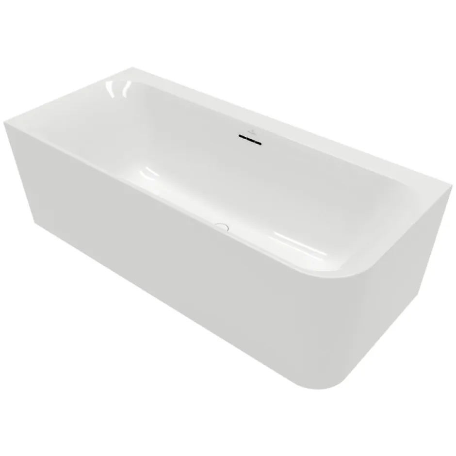 Villeroy & Boch Baignoire semi-îlot d'angle Loop & Friends version gauche avec bonde blanche et trop-plein chromé