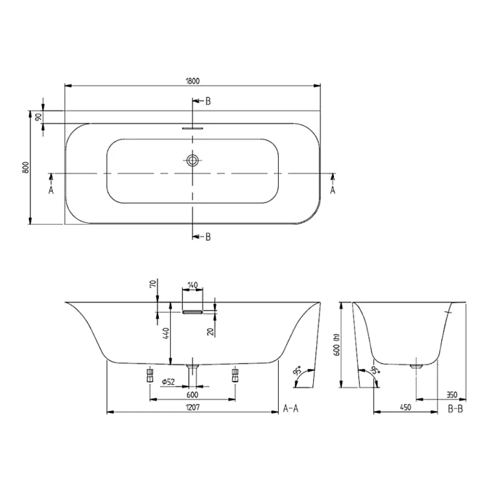 Villeroy & Boch Baignoire semi-îlot d'angle Loop & Friends version gauche avec bonde blanche et trop-plein chromé