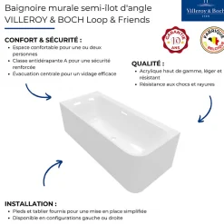 Villeroy & Boch Baignoire semi-îlot d'angle Loop & Friends version droite
