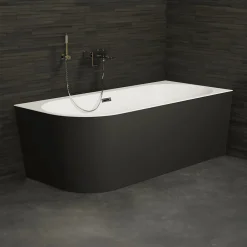 Spalina Baignoire semi-îlot murale CAPRI 160 Droite Noire L. 160 x l. 76 cm, by* Baignoire Îlot