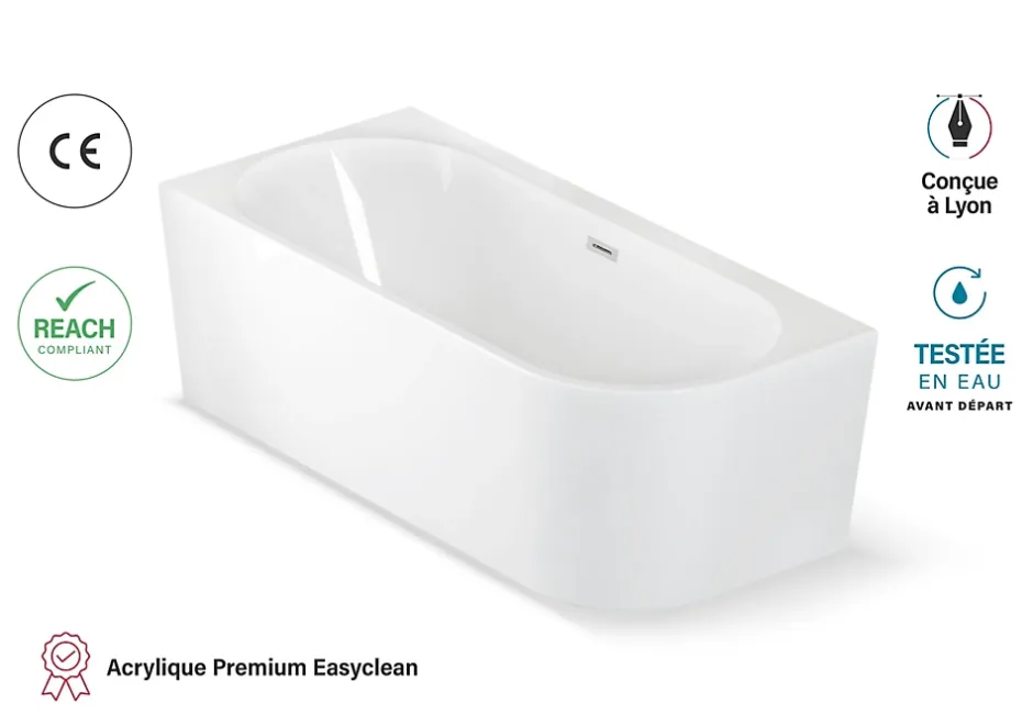 Spalina Baignoire semi-îlot murale CAPRI Gauche 170x76cm, by* Baignoire Îlot