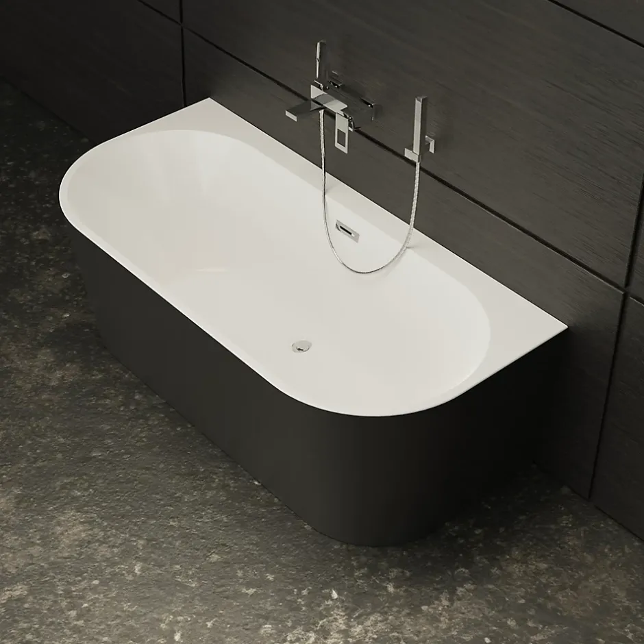 Spalina Baignoire semi-îlot murale Naos 170x80 cm, noir et blanc, By