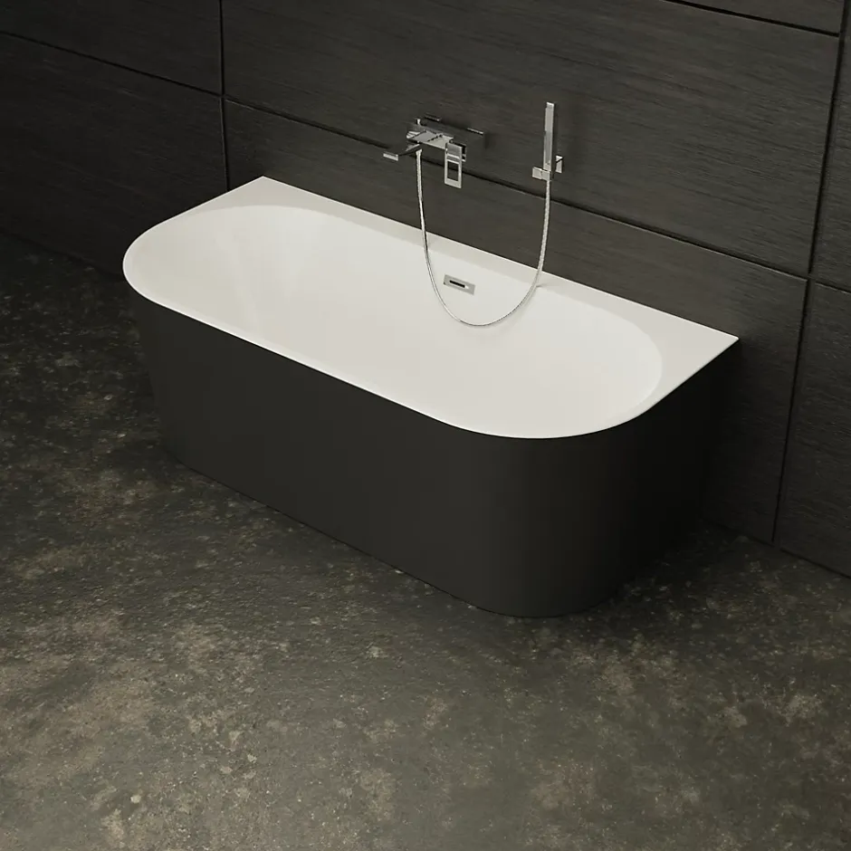 Spalina Baignoire semi-îlot murale Naos 170x80 cm, noir et blanc, By