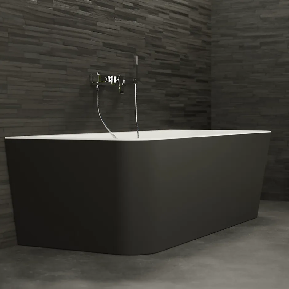 Spalina Baignoire semi-îlot murale Mint 160, noir mat, 160x75 cm, by* Baignoire Îlot