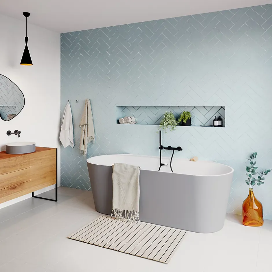 GoodHome Baignoire semi-îlot Nakina L. 170 cm x l. 75 cm gris* Baignoire Îlot
