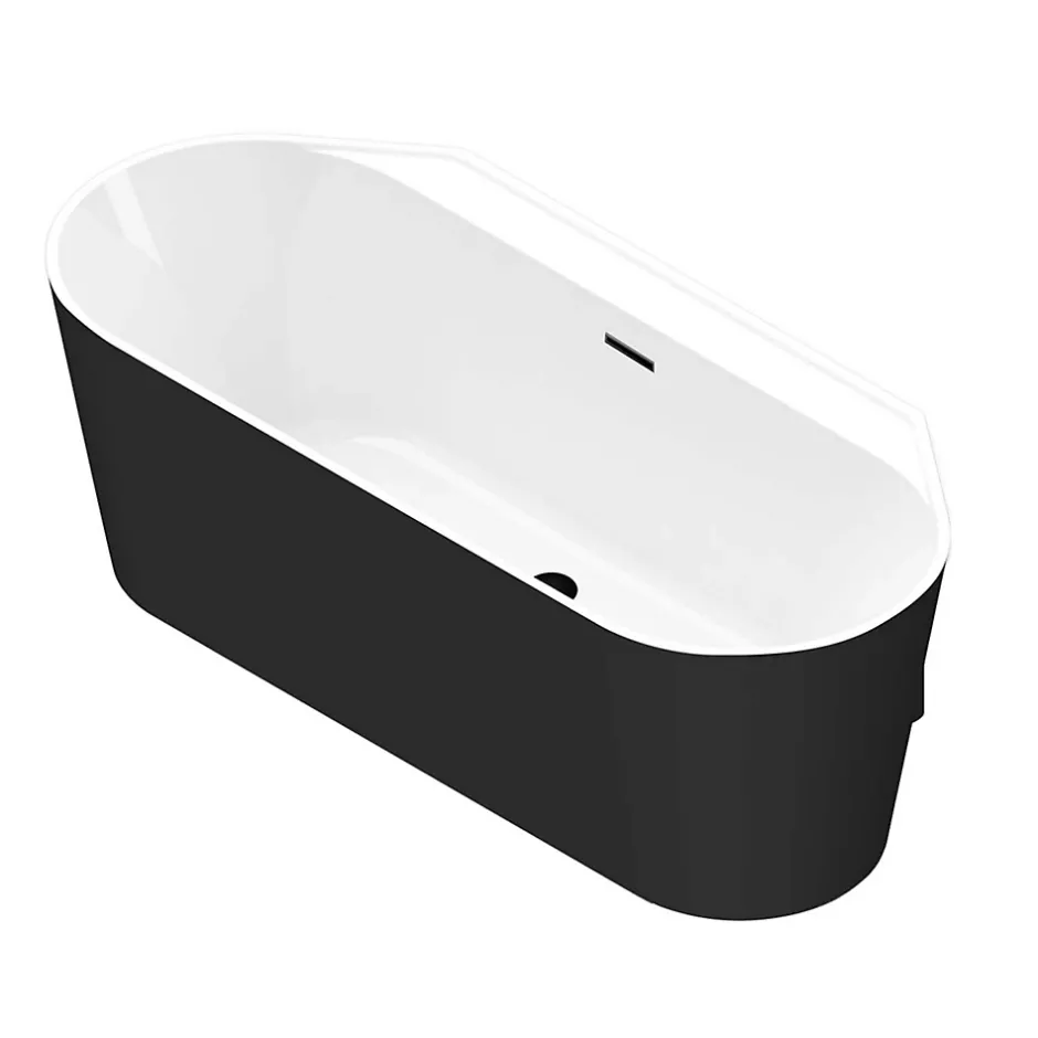 GoodHome Baignoire semi-îlot Nakina L. 150 cm x l. 75 cm noir* Baignoire Îlot
