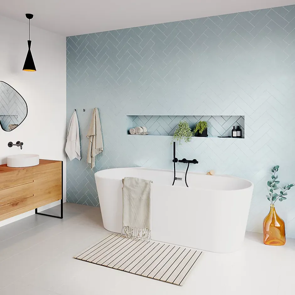 GoodHome Baignoire semi-îlot Nakina L. 170 cm x l. 75 cm blanc* Baignoire Îlot