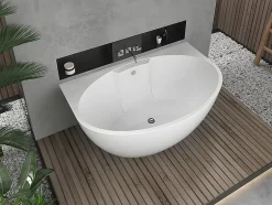 Vente-unique Baignoire semi-îlot ovale - 197 L - 151 x 94 x 60 cm - Blanche - Acrylique - PAGRUS