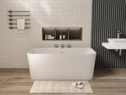 Vente-unique Baignoire semi-îlot rectangulaire - 216L - 150 x 75 x 60 cm - Blanc brillant - Acrylique - ATESA* Baignoire Îlot