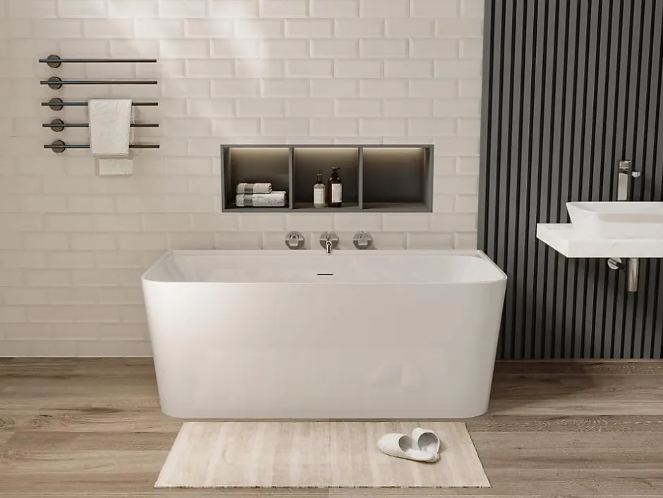 Vente-unique Baignoire semi-îlot rectangulaire - 216L - 150 x 75 x 60 cm - Blanc brillant - Acrylique - ATESA* Baignoire Îlot