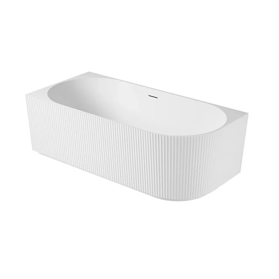 Mob-In Baignoire striée acrylique Lucite STRIA semi-îlot blanche 170cm - Angle gauche