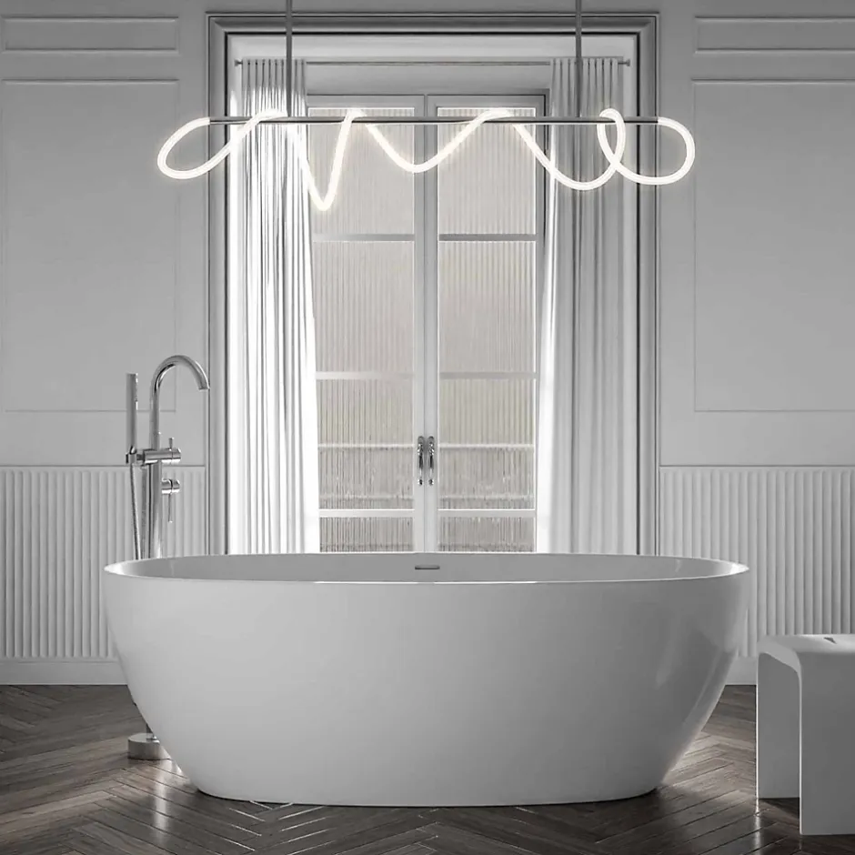 Bernstein Baignoire sur pieds BELAQUA, Acrylique sanitaire, Blanc brillant, 170x80x58cm, Garantie 5 ans, Sans siphon, Avec mitigeur 1523C* Baignoire Îlot