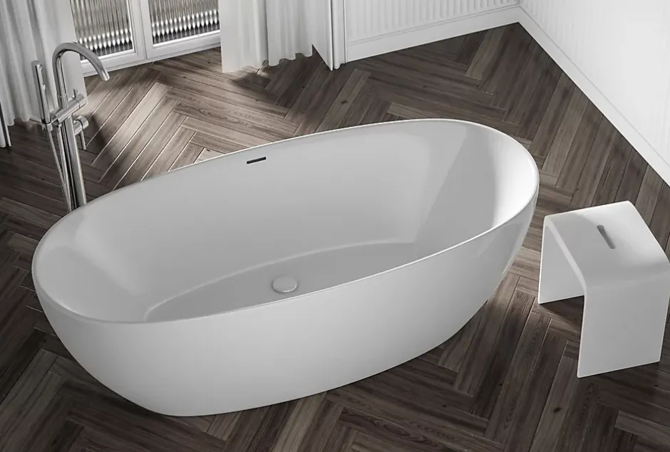 Bernstein Baignoire sur pieds BELAQUA, Acrylique sanitaire, Blanc brillant, 170x80x58cm, Garantie 5 ans, Sans siphon, Avec mitigeur 1523C* Baignoire Îlot