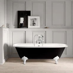 Rogier & Mothes Baignoire sur pieds en fonte PLYMOUTH Noire 153 cm Pieds blancs* Baignoire Îlot