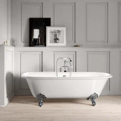 Rogier & Mothes Baignoire sur pieds en fonte PLYMOUTH Blanche 153 cm Pieds chromes* Baignoire Îlot