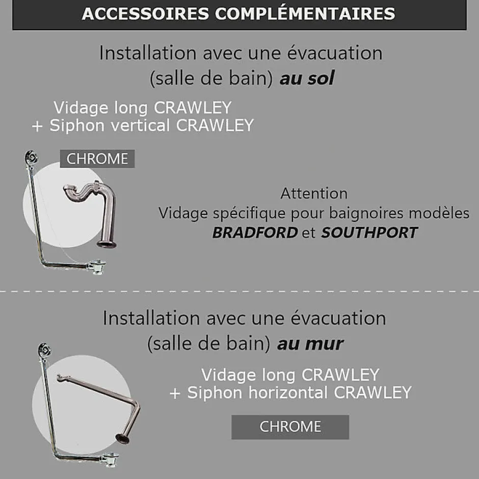 Rogier & Mothes Baignoire sur pieds en fonte BRADFORD Blanche 180 cm Pieds chromes* Baignoire Îlot