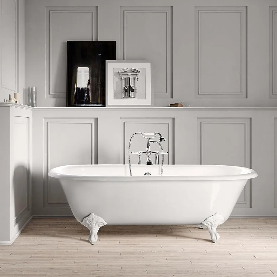 Rogier & Mothes Baignoire sur pieds en fonte PLYMOUTH Blanche 170 cm Pieds blancs
