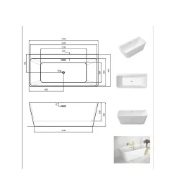 Azura Home Design Baignoire VARYA 150 x 75 x 58 cm* Baignoire Îlot