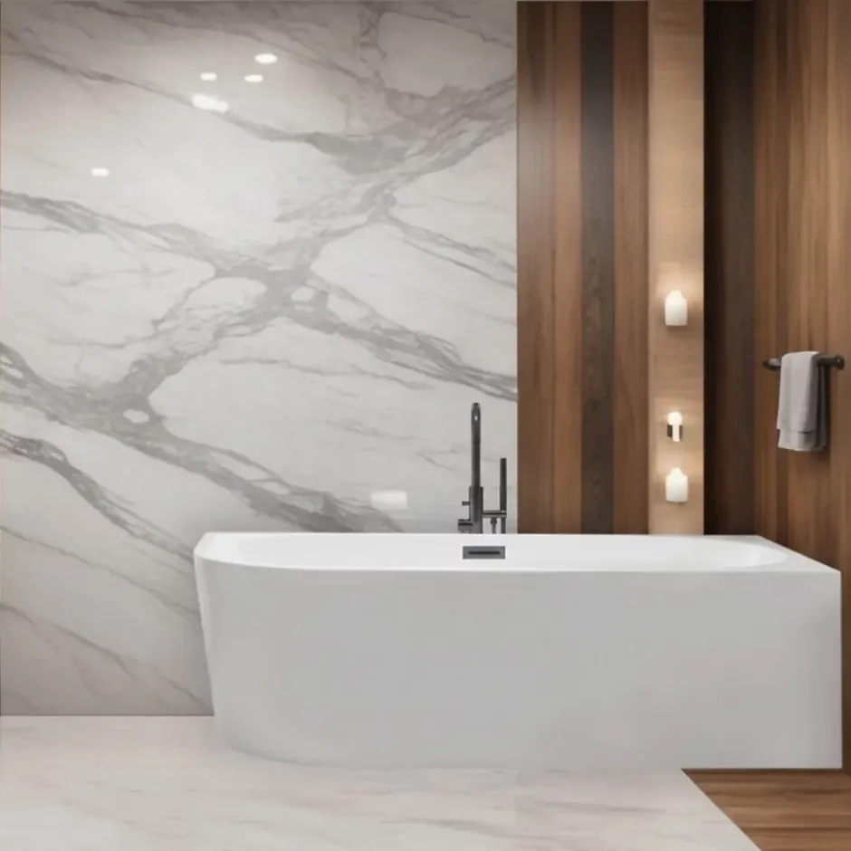 Balneo - baignoire îlot d'angle droite 150x75 cm AVOLA avec cache trop-plein et bonde anthracite* Baignoire Asymétrique