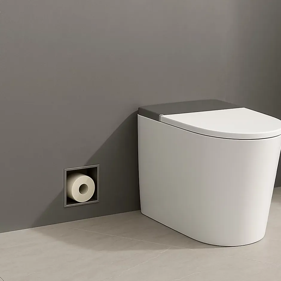 Balneo - range-papier toilette mural encastré WALL-BOX PAPER 3 Gun Metal gris - compartiment de salle de bain intégré dans le mur* Etagère Salle De Bains
