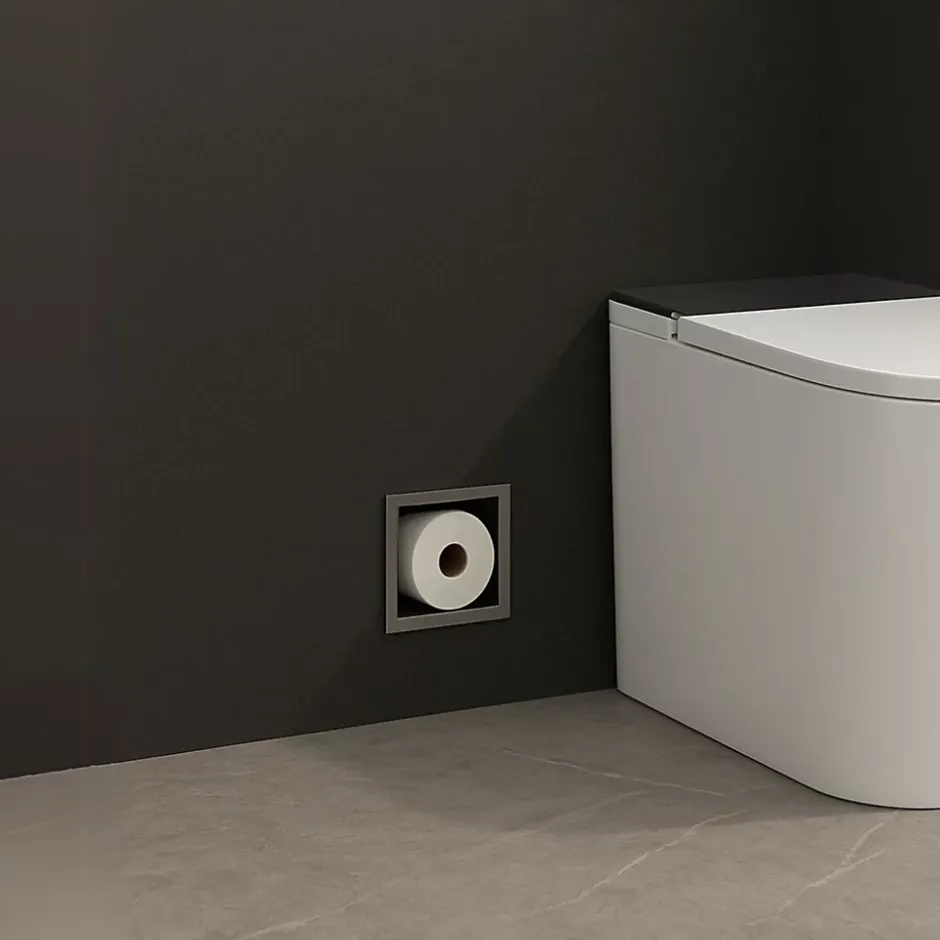 Balneo - range-papier toilette mural encastré WALL-BOX PAPER 3 Gun Metal gris - compartiment de salle de bain intégré dans le mur* Etagère Salle De Bains