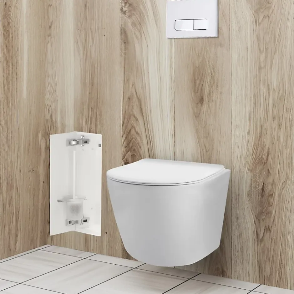 Balneo Armoire encastrée pour brosse WC gauche verre blanc 53,2cm