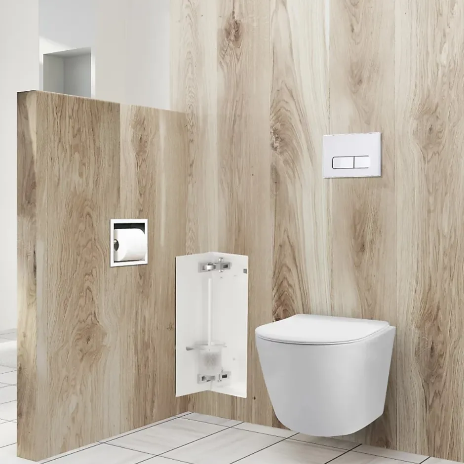 Balneo Armoire encastrée pour brosse WC gauche verre blanc 53,2cm