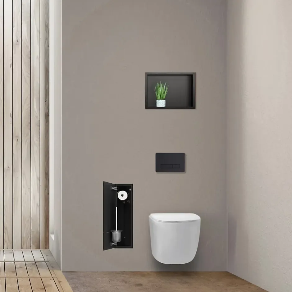 Balneo Armoire encastrée pour brosse WC gauche verre noir 68,2 cm* Etagère Salle De Bains