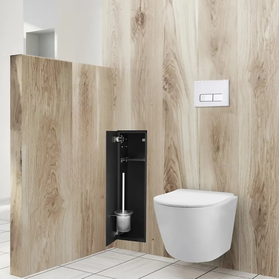 Balneo Armoire encastrée pour brosse WC gauche verre noir 68,2 cm* Etagère Salle De Bains