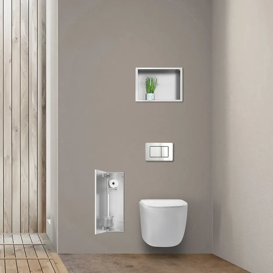Balneo Armoire encastrée sous carrelage pour brosse WC gauche 68,2cm* Etagère Salle De Bains