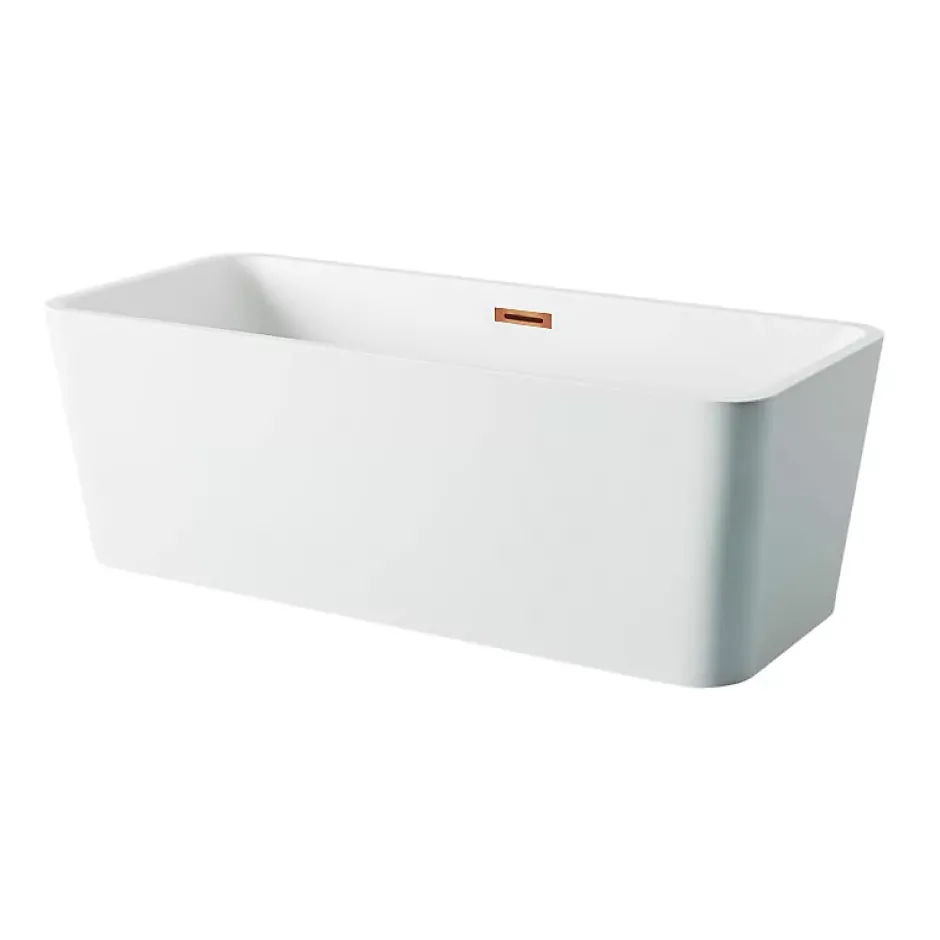 Balneo Baignoire autoportante 170x80cm, rectangulaire, accessoires cuivre, Acrylique thermoformé 3.5mm, avec pieds réglables, ROMA* Baignoire Îlot