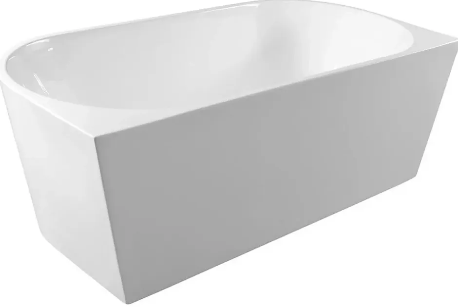 Balneo Baignoire blance semi-îlot Murale 150x75cm, accessoires blanc, Acrylique thermoformé 3.5mm, avec pieds réglables, VIVA* Baignoire Îlot