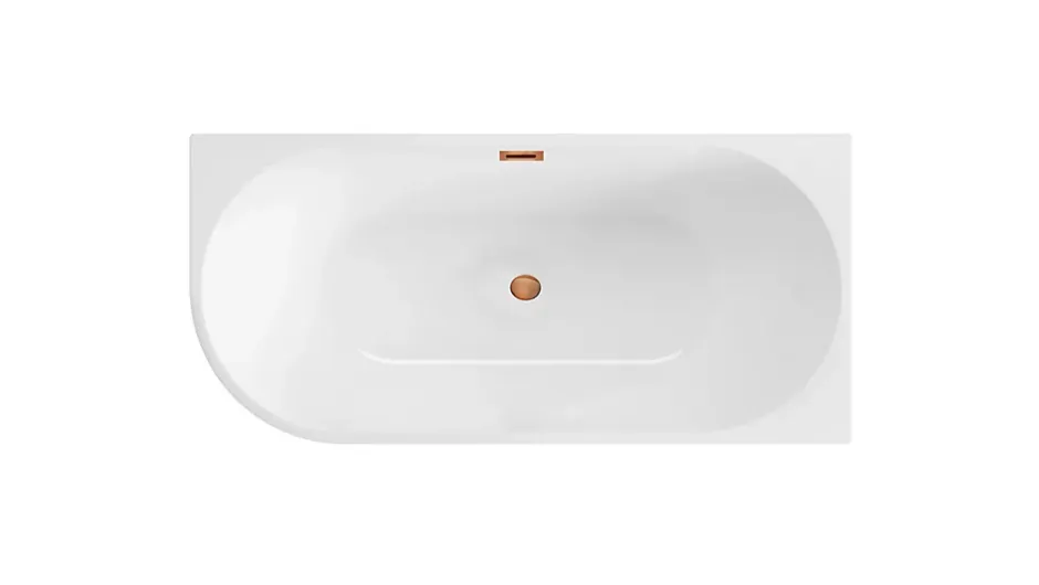 Balneo Baignoire semi-îlot Murale 170x80cm droite, accessoires cuivre, Acrylique thermoformé 3.5mm, avec pieds réglables, AVOLA