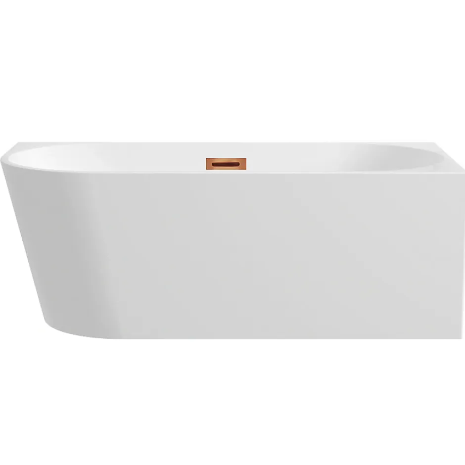 Balneo Baignoire semi-îlot Murale 170x80cm droite, accessoires cuivre, Acrylique thermoformé 3.5mm, avec pieds réglables, AVOLA