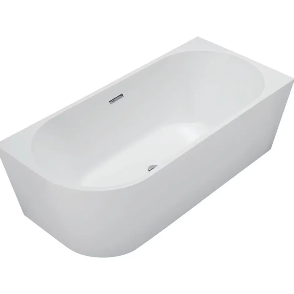 Balneo Baignoire semi-îlot Murale 160x80cm droite, blanc, Acrylique thermoformé 3.5mm, avec pieds réglables, AVOLA* Baignoire Asymétrique