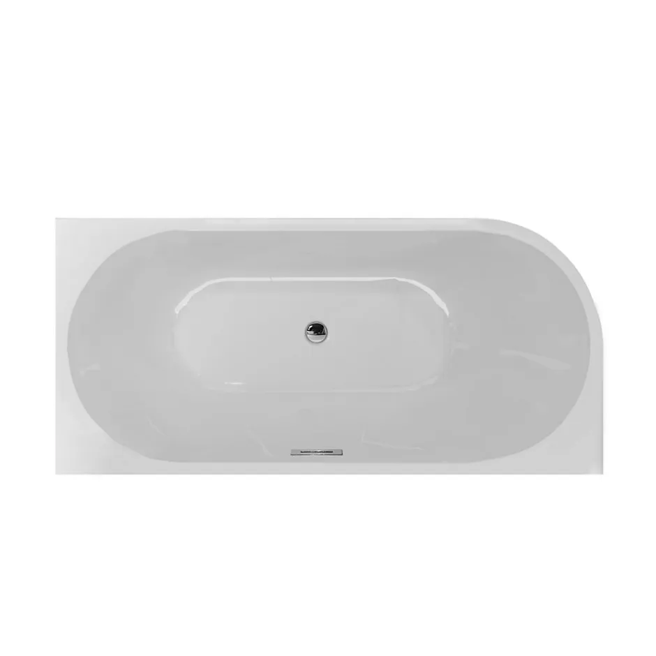 Balneo Baignoire semi-îlot Murale 160x80cm droite, blanc, Acrylique thermoformé 3.5mm, avec pieds réglables, AVOLA* Baignoire Asymétrique