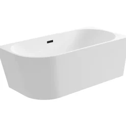 Balneo Baignoire semi-îlot Murale 160x80cm droite, accessoires noir, Acrylique thermoformé 3.5mm, avec pieds réglables, AVOLA* Baignoire Asymétrique