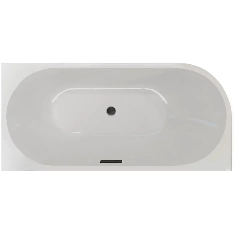 Balneo Baignoire semi-îlot Murale 160x80cm droite, accessoires noir, Acrylique thermoformé 3.5mm, avec pieds réglables, AVOLA* Baignoire Asymétrique