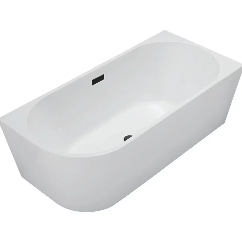 Balneo Baignoire semi-îlot Murale 160x80cm droite, accessoires noir, Acrylique thermoformé 3.5mm, avec pieds réglables, AVOLA* Baignoire Asymétrique