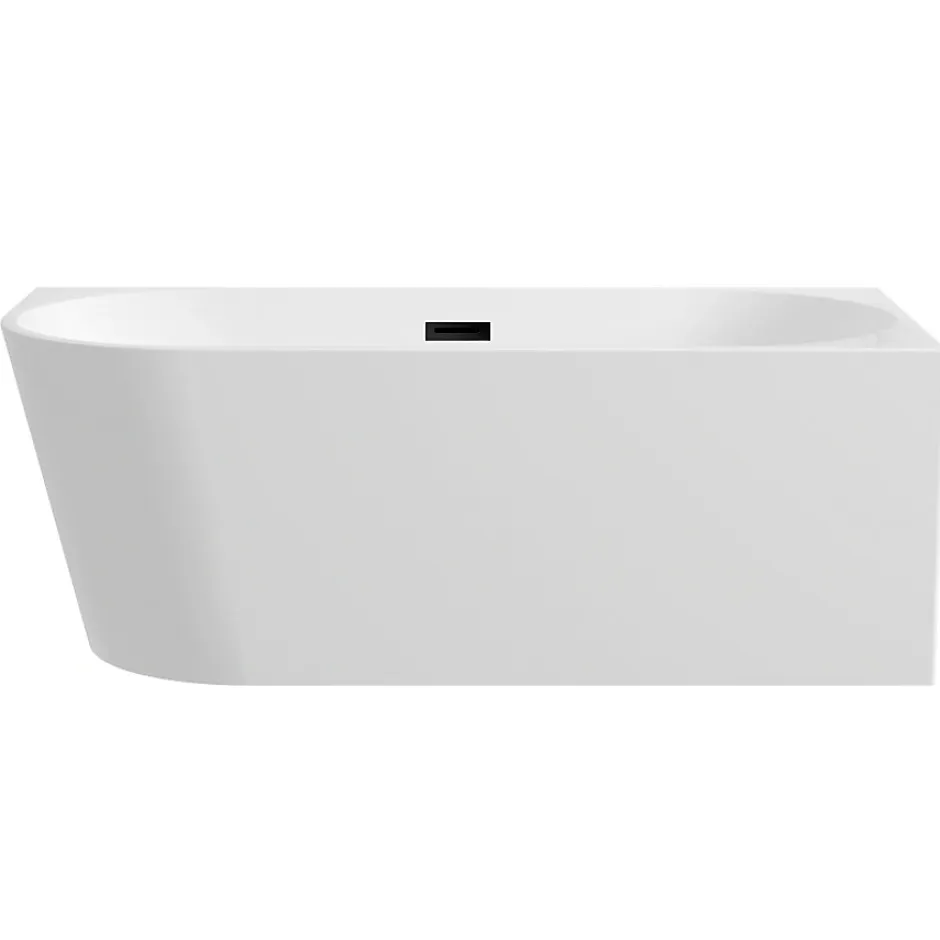 Balneo Baignoire semi-îlot Murale 160x80cm droite, accessoires noir, Acrylique thermoformé 3.5mm, avec pieds réglables, AVOLA* Baignoire Asymétrique